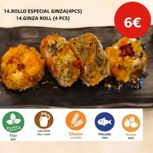 14.ROLLO ESPECIAL GINZA (4 PCS)
