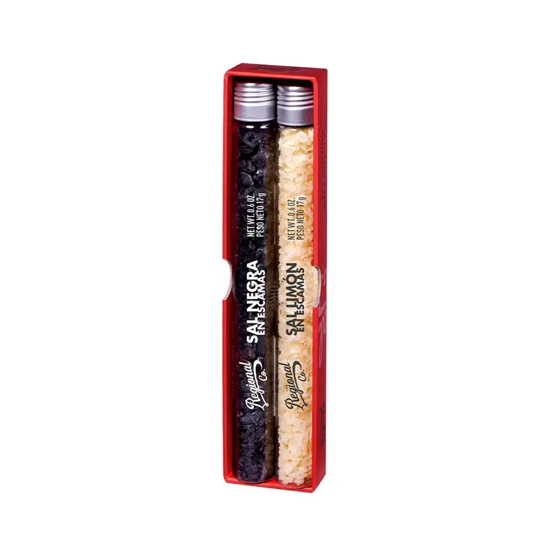 2 Tubos De Sal Limón Escamas Y Sal Negra Tinta De Calamar Escamas En Gift Pack 32g