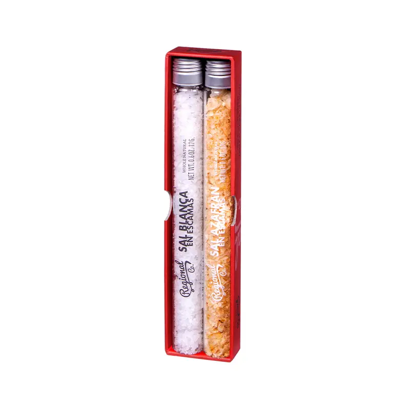 2 Tubos De Sal Marina Escamas Y Sal Azafrán Escamas En Gift Pack 34g