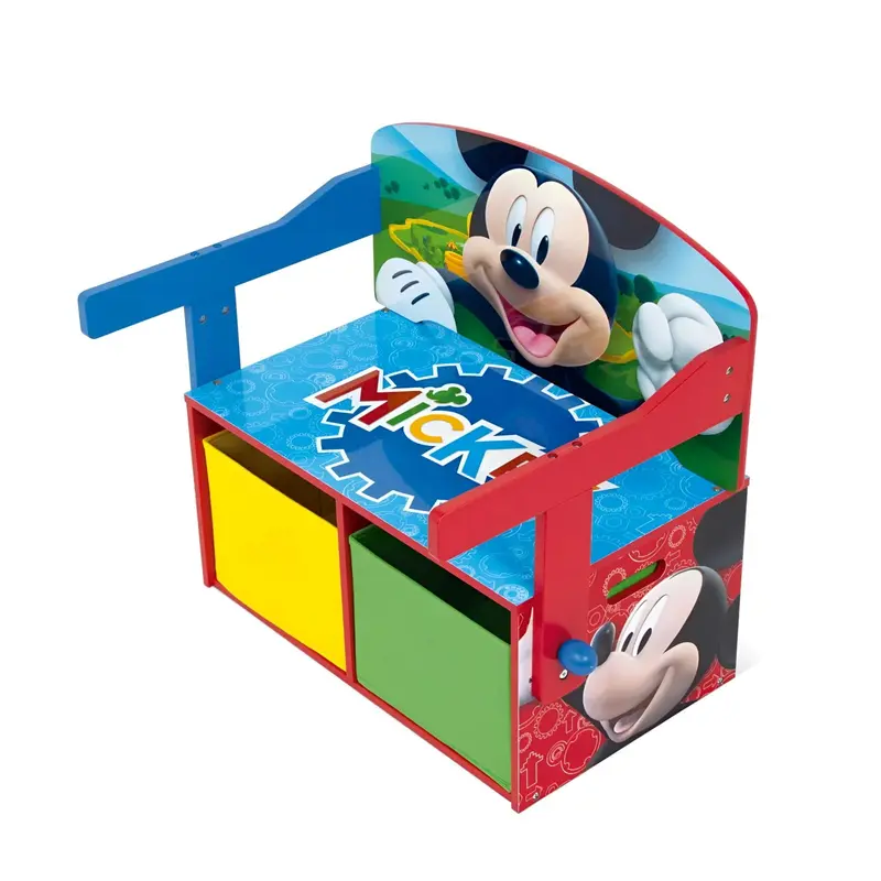 3 en 1 Banco para juguetes de madera, convertible en escritorio, con dos cestas almacenamiento de Mickey Disney