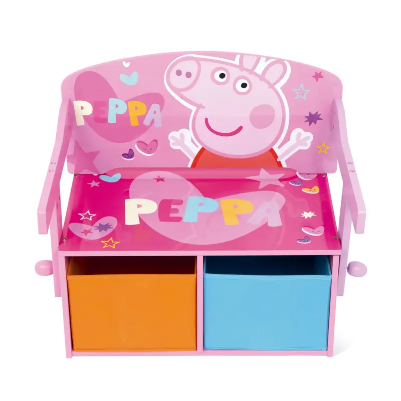 3 en 1 Banco para juguetes de madera, convertible en escritorio, con dos cestas almacenamiento de Peppa Pig