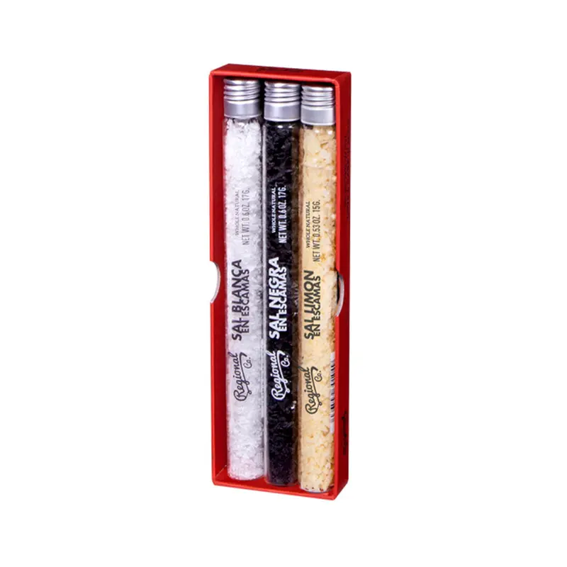 3 Tubos Basic De Sal Limón Escamas, Sal Negra Tinta De Calamar Escamas, Sal Blanca Escamas En Gift Pack 49g