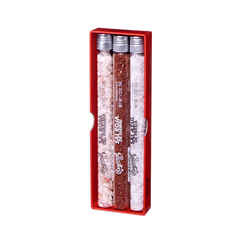 3 Tubos Sales Del Mundo De Sal Roja Hawai, Sal Azul De Persia Y Sal Rosa Himalaya En Gift Pack 105g