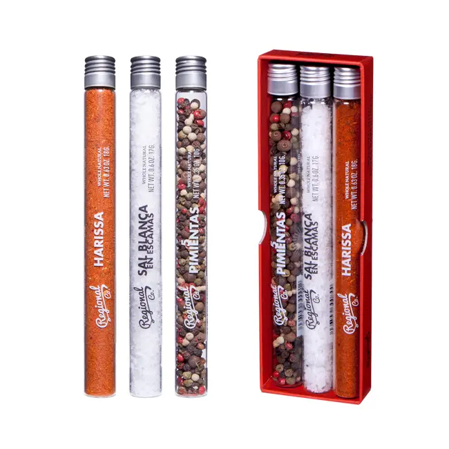 3TUBOS All Mix De 5 Pimientas, Sal Blanca Escamas, Harissa En Gift Pack 45g