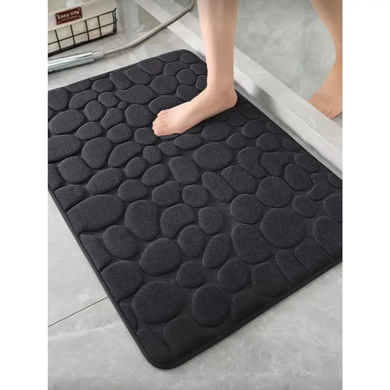 Alfombra de baño antideslizante efecto piedra negra (50x80cm)