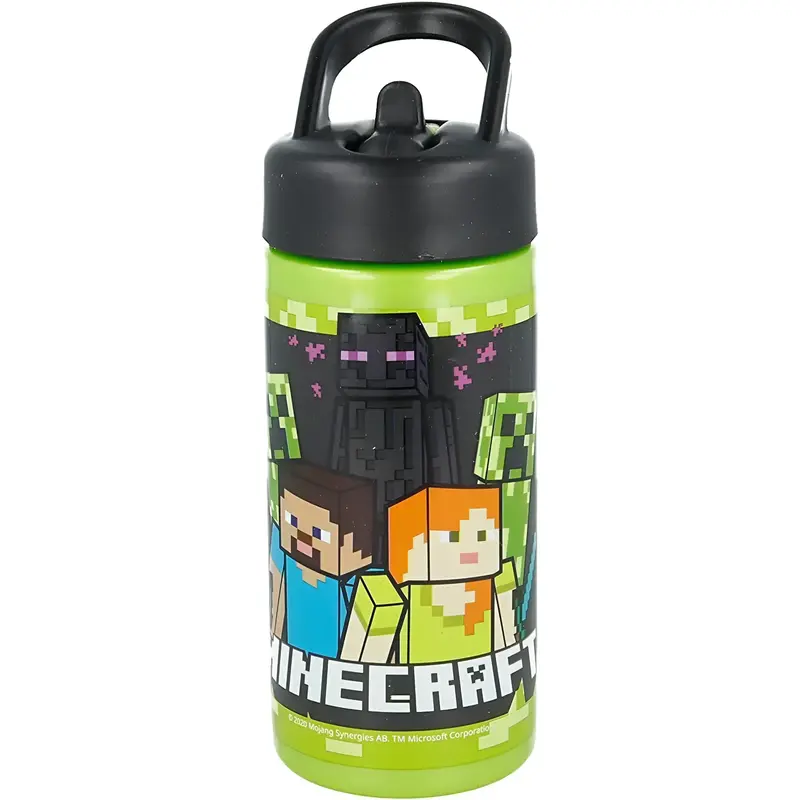 Botella de agua deportiva con pajita y asa Minecraft de 410ml