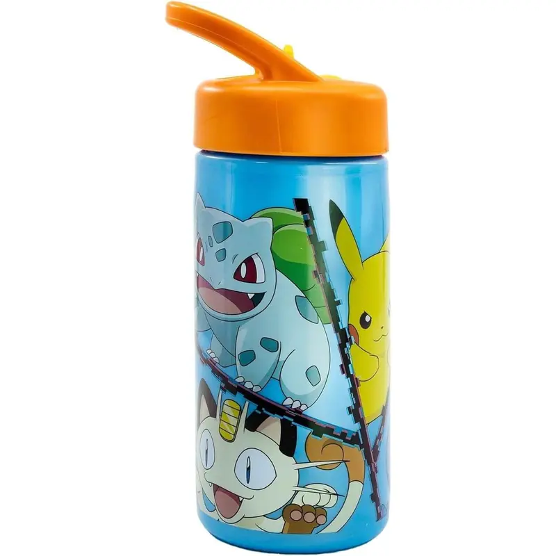 Botella de agua deportiva con pajita y asa Pokémon iniciales de 410ml