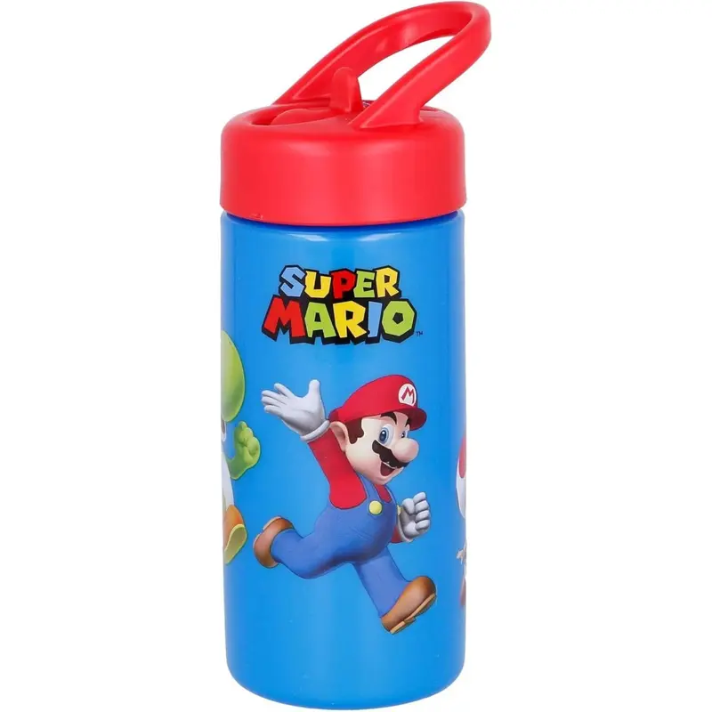 Botella de agua deportiva con pajita y asa Super Mario de 410ml