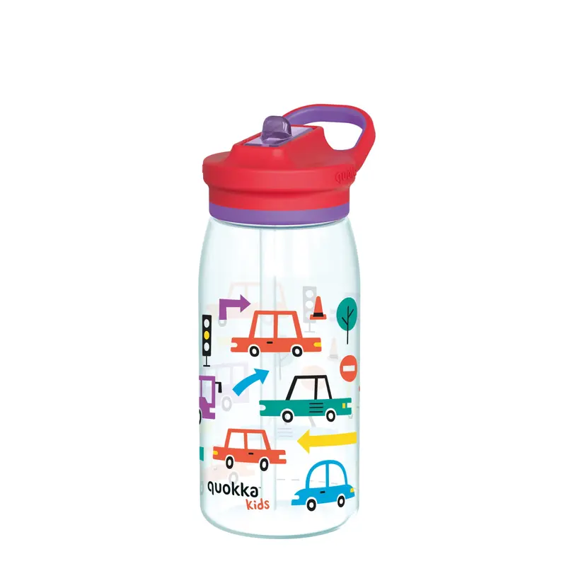 Botella plástico QUOKKA GLOW CARS con pajita 580ML