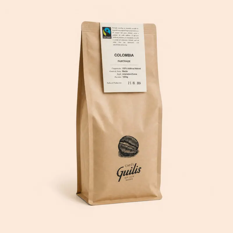 Café de Colombia Supremo Fair Trade en Grano 100% Arábica Tueste Natural 1 kg