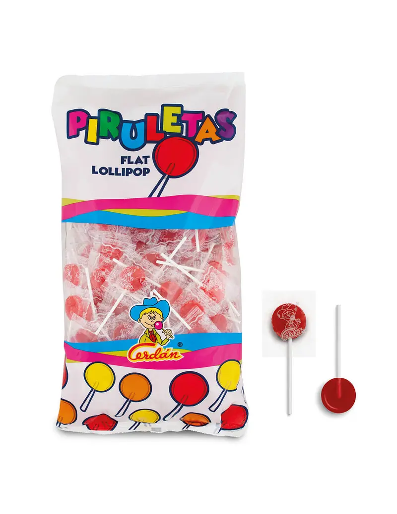 Caramelos Cerdán - Piruletas REDONDAS Sabor Cereza | Caramelo Duro con Palo sin Gluten ni Alérgenos | Ideal para Fiestas, Eventos y Cumpleaños | 200U