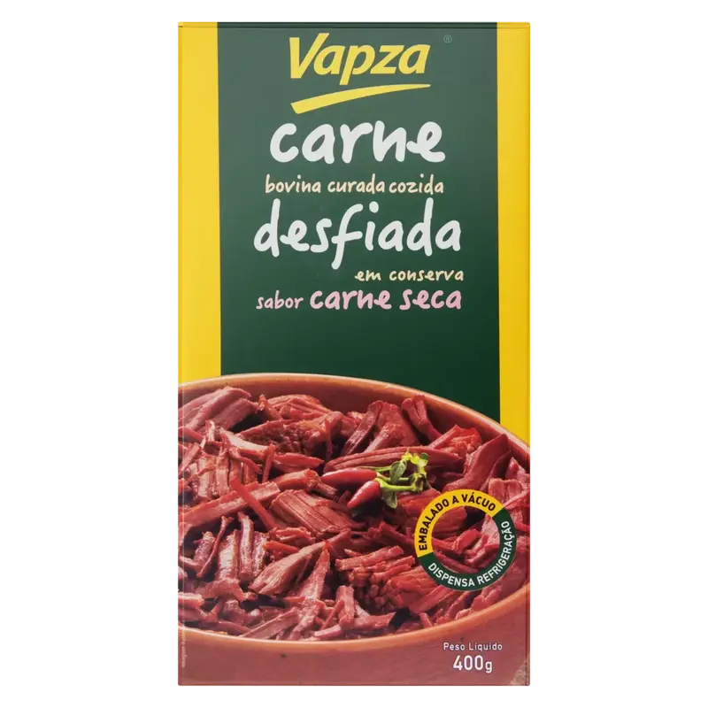 Carne seca Desfiada Cozida ao vapor sem glútem Vapza 400g.(Salada cocida desilachada)