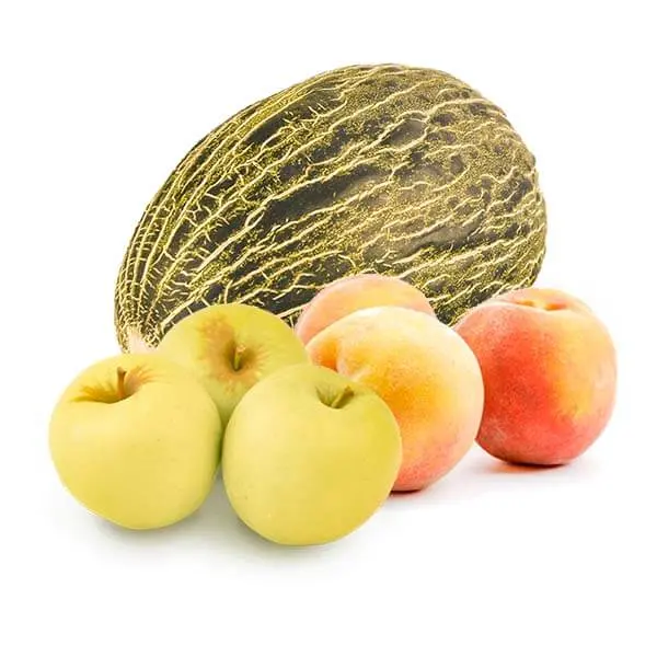 Cesta Manzanas Golden, Melocotones y Melón