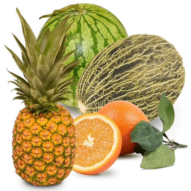 Cesta Melón, Sandía, Piña y Naranjas de zumo