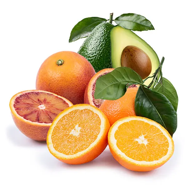 Cesta Naranjas de Mesa, Sanguinas y Aguacates