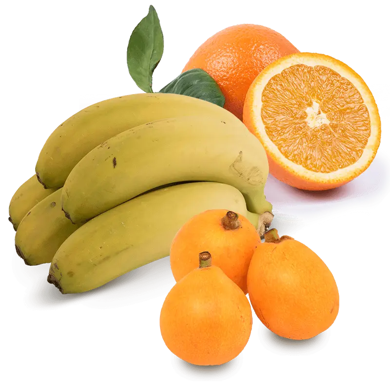 Cesta Nísperos, Naranjas de Mesa y Plátanos