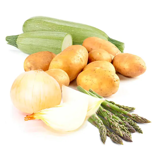 Cesta Patatas, Cebolla, Calabacín y Espárragos Verdes
