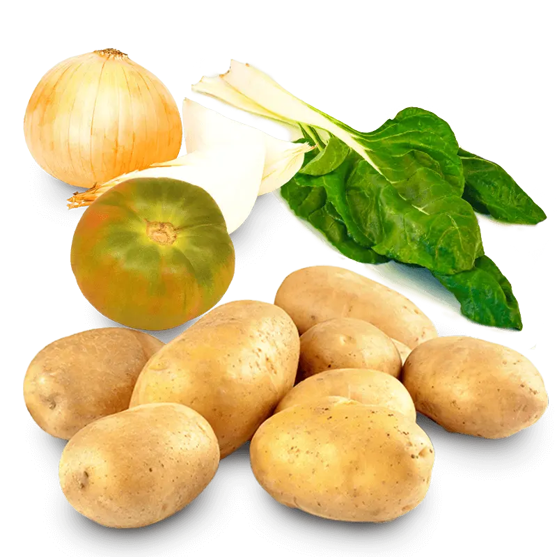 Cesta Patatas, Cebollas, Tomate de Ensalada y Acelgas