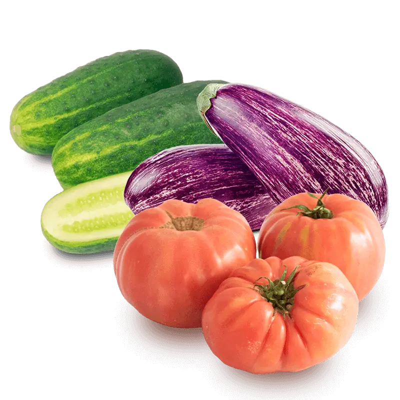 Cesta Tomates, Pepinos y Berenjenas