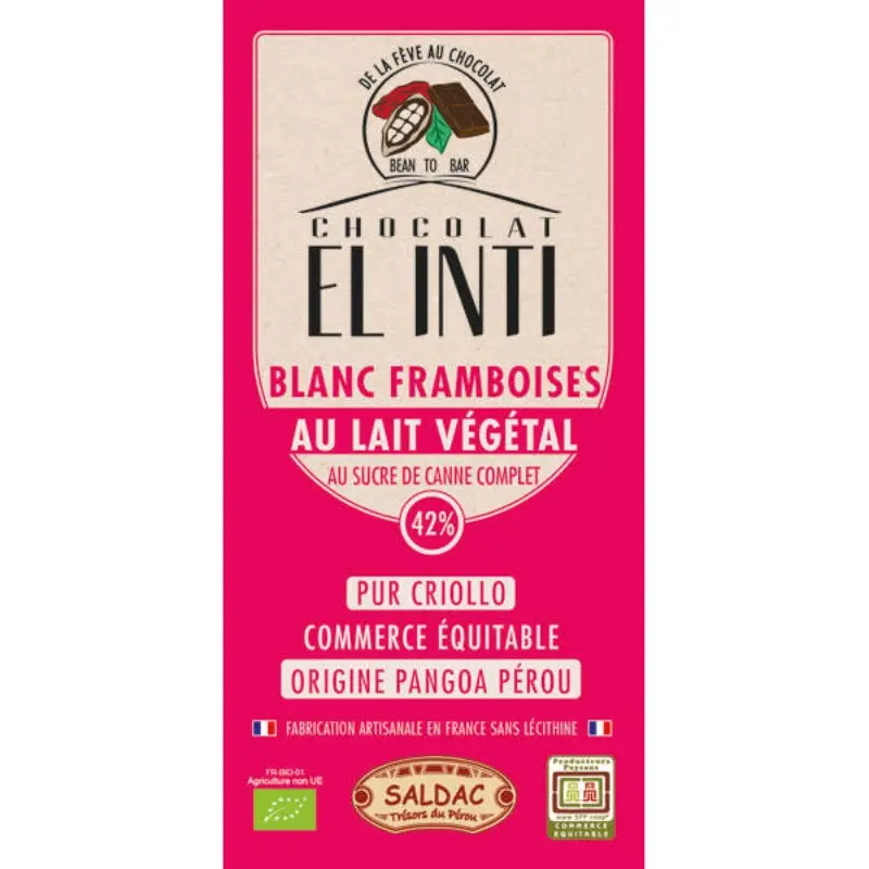 CHOCOLATE LECHE ARROZ 42%, FRAMBUESA 8% PANELA 100