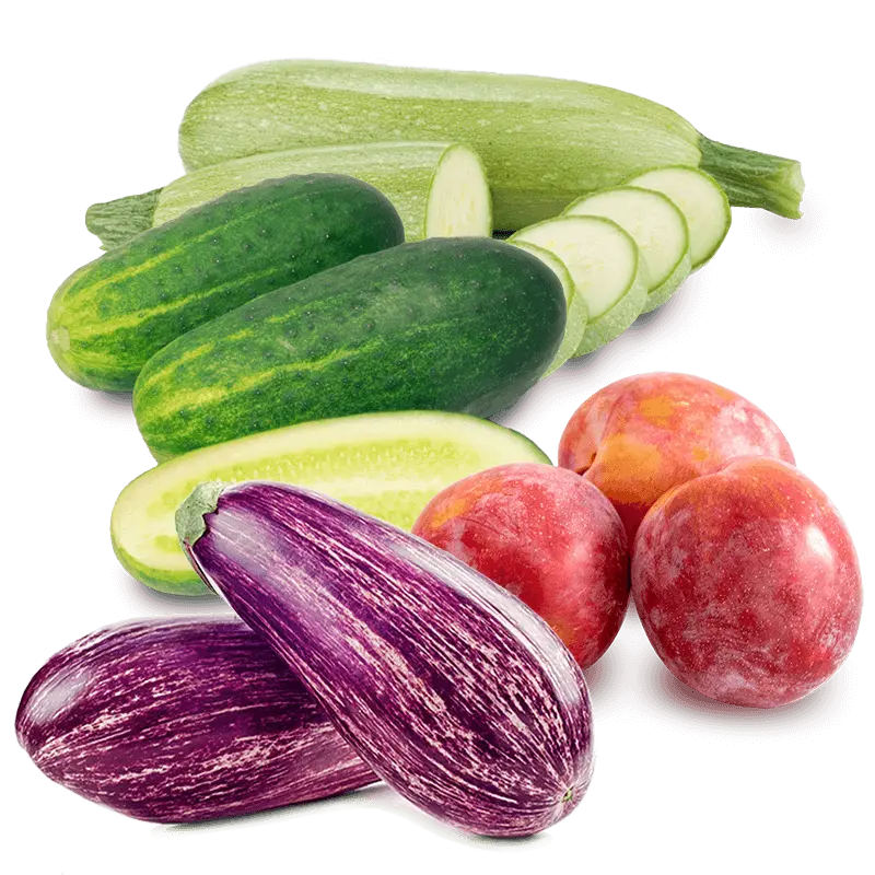 Ciruela,Pepino Calabacín Berenjena