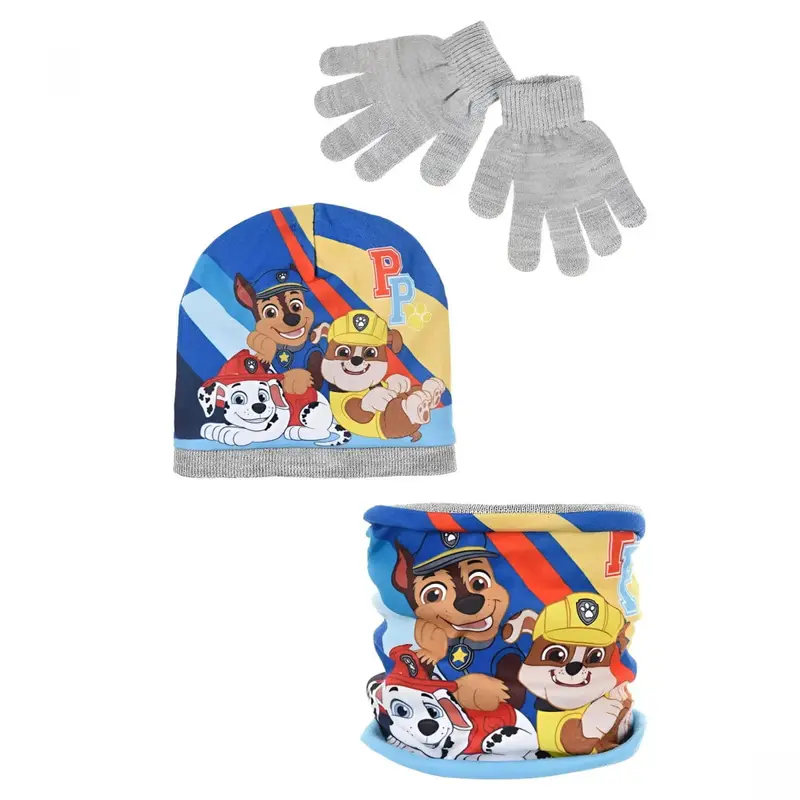 Conjunto gorro, guantes y braga infantil PATRULLA CANINA Gris