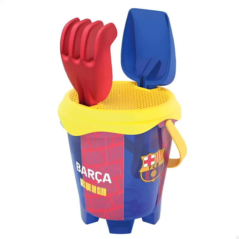 Cubo de playa FC Barcelona 18cm con pala, rastrillo y cedazo