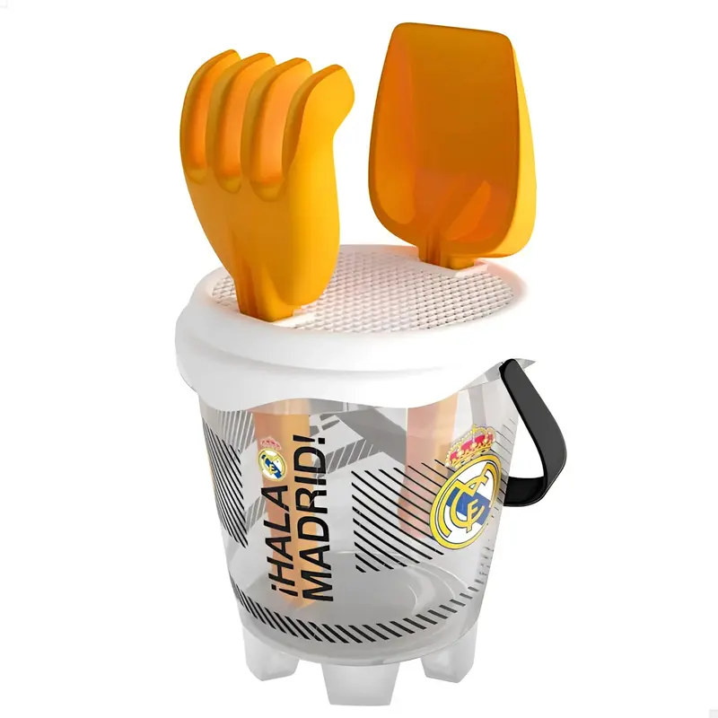 Cubo de playa Real Madrid 18cm con pala, rastrillo y cedazo
