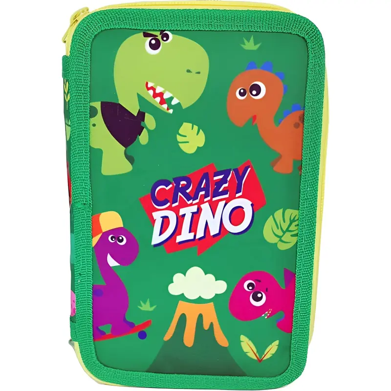 Estuche completo 3 cremalleras CRAZY DINO - Perfecta para el Cole