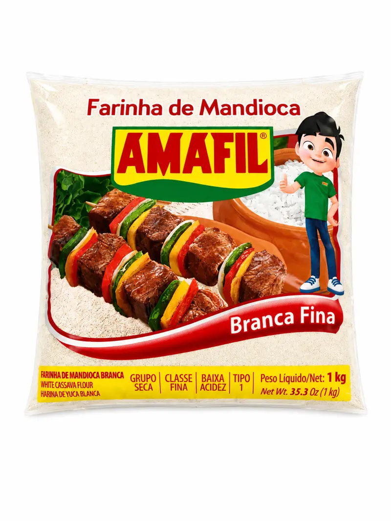 Farinha de Mandioca Branca Fina Amafil 1kg.