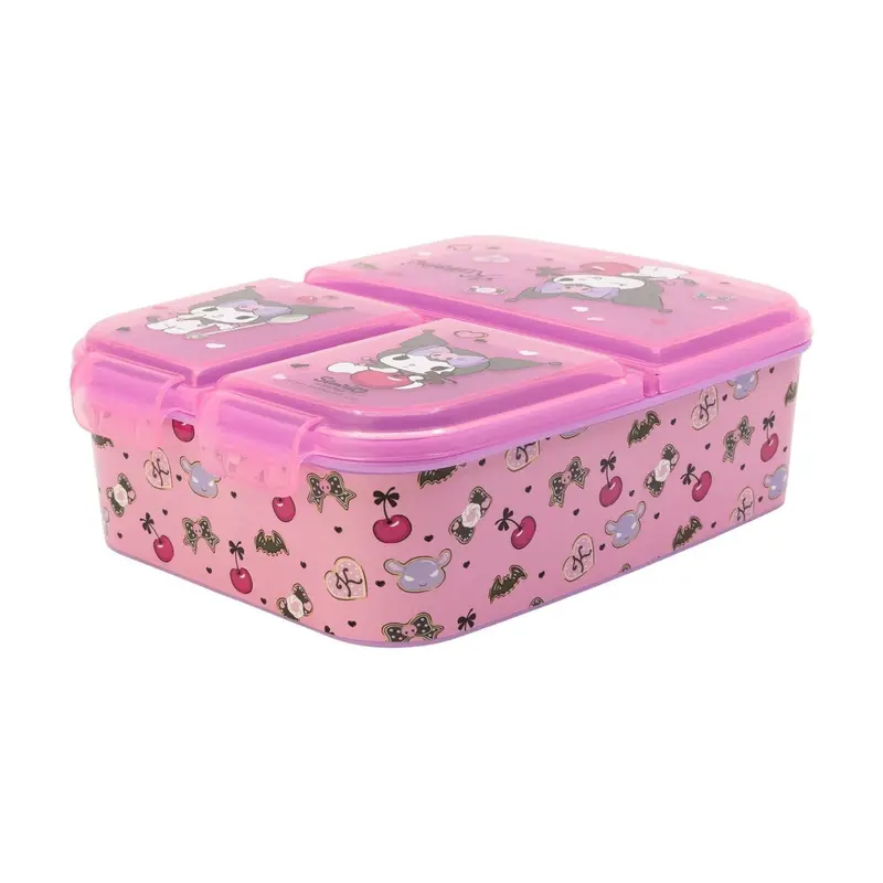Fiambrera sandwichera tupper triple Kuromi lila
