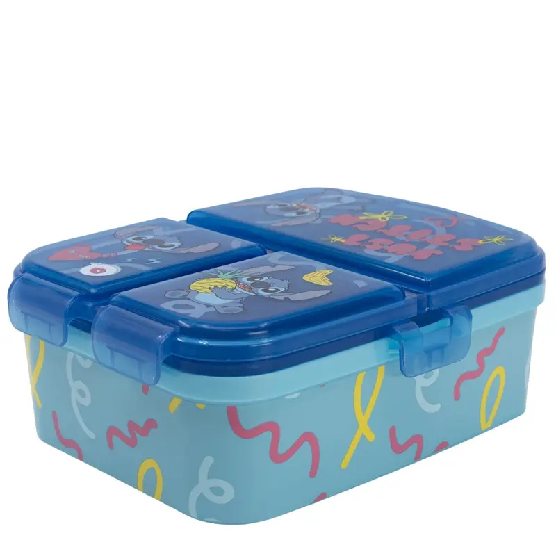 Fiambrera sandwichera tupper triple XL Stitch azul piñas