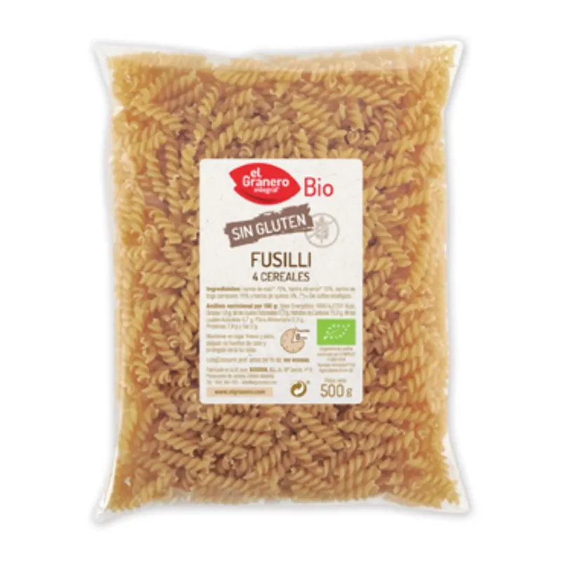 FUSILLI DE 4 CEREALES SIN GLUTEN BIO 500 gr