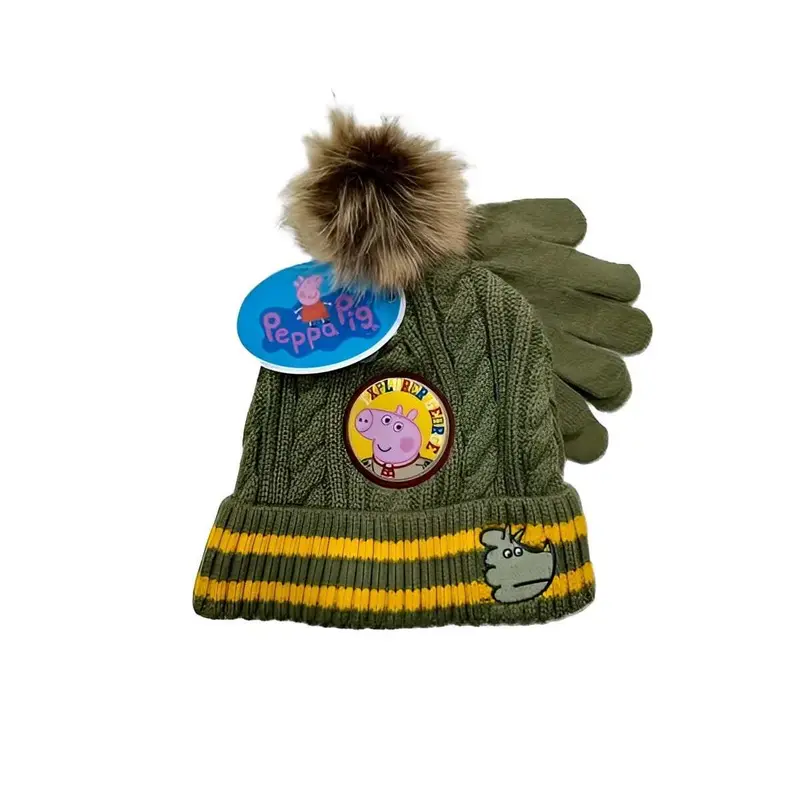 Gorro mas guantes Peppa Pig 54 y 52 cm en verde y naranja
