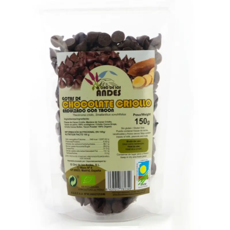 GOTAS DE CACAO CRIOLLO CON YACON 150 G PREBIOTICO