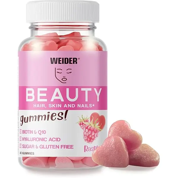 Gummies Beauty Gominolas con Fórmula Anti-Aging y Vitamina C - Sin Azúcares y Sin Gluten - Sabor a Frambuesa