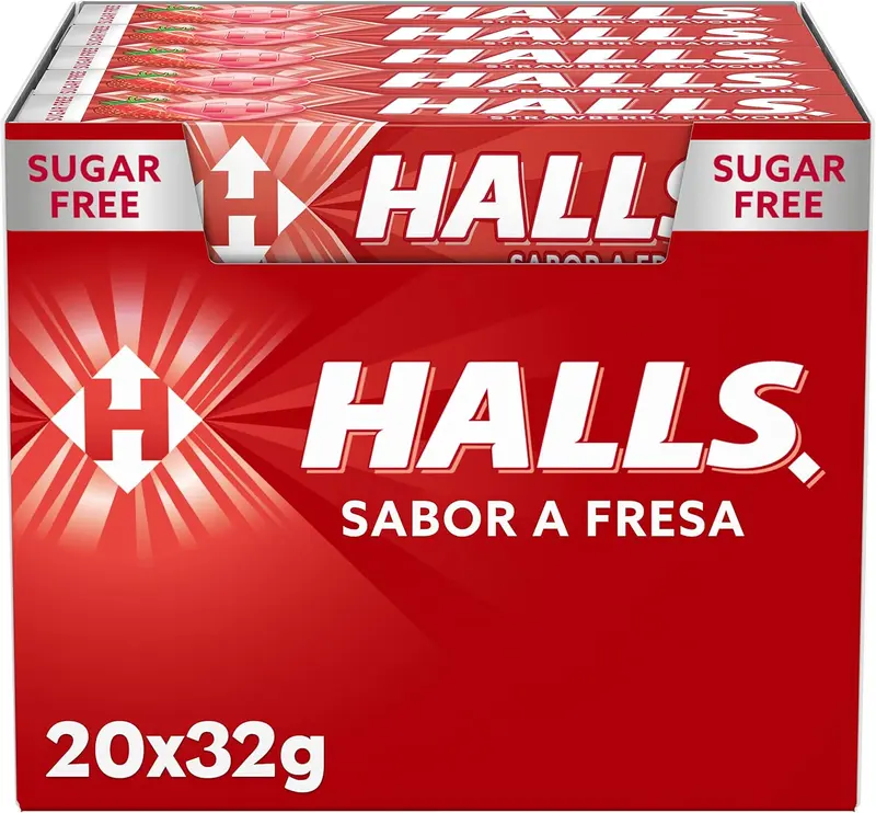 Halls Fresa - Caramelo duro - Caja con 20 Sticks de 32 g