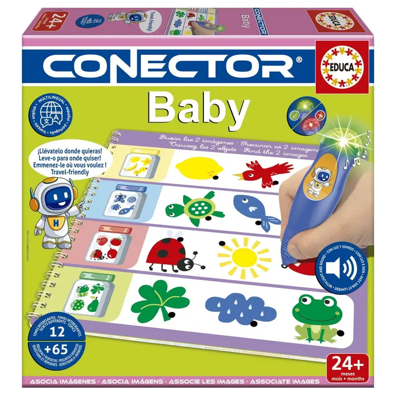 Juego conector Baby. Incluye 6 láminas con 12 temáticas con boli con luz y sonido
