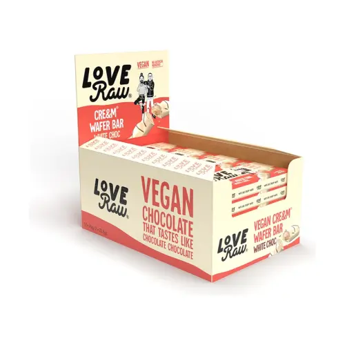 Love Raw - Barquillos rellenos de chocolate blanco (Vegan White Choc Cream Filled Wafer Bars) (Caja de 16 uds)
