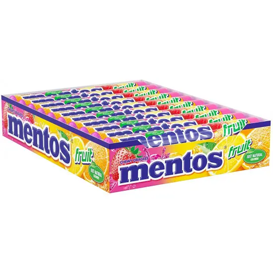Mentos Frutas, Caramelo Masticable con Zumo de Frutas - 20 unidades de 38 gr (Total 760 gr)