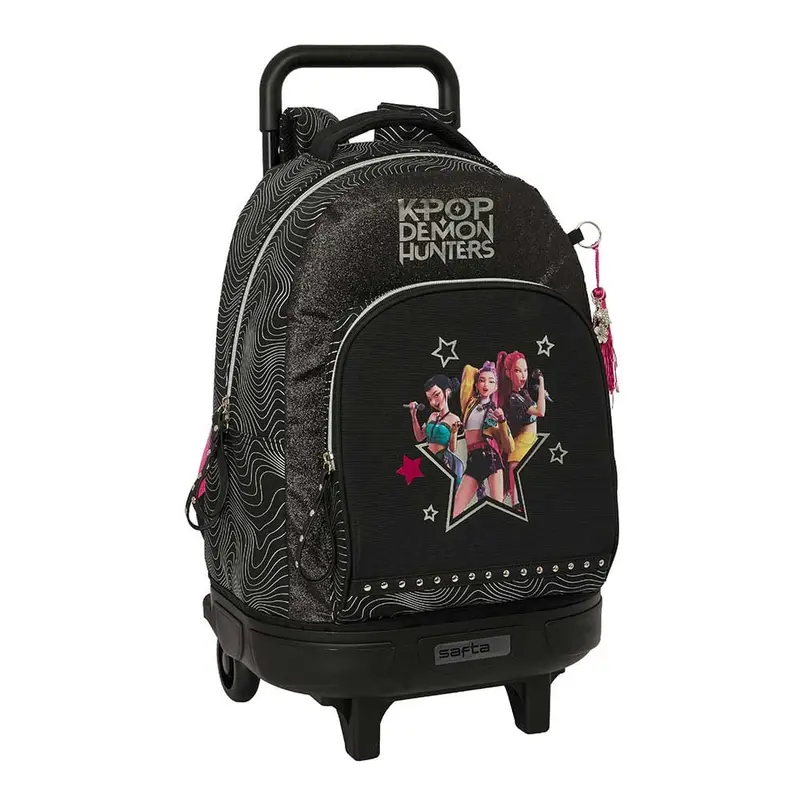 Mochila con ruedas Compact extraíble K-POP Demon Hunters - Huntrix "Energy" negra 33x22x45cm