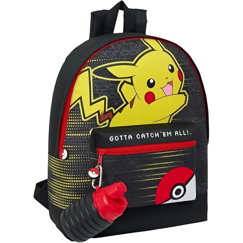 Mochila infantil escolar POKÉMON PIKACHU 39X31X12CM con botella plegable