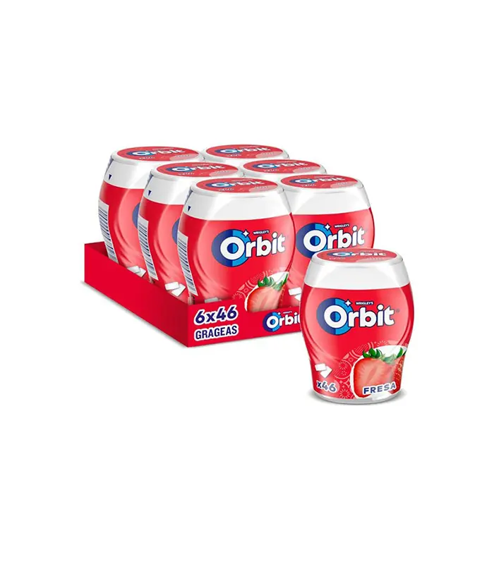 Orbit Bote de Chicles Sin Azúcar Sabor FRESA - Gragea (6U x 46 Chicles)