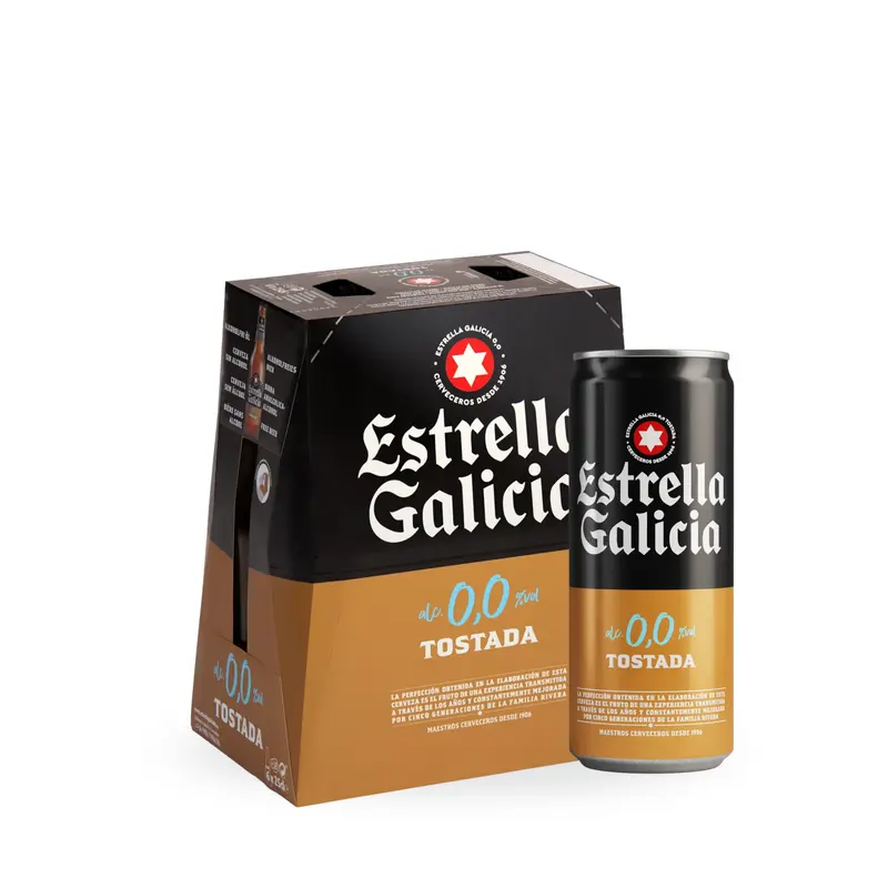 Pack 6 Latas Cerveza Tostada 0% 33 cl