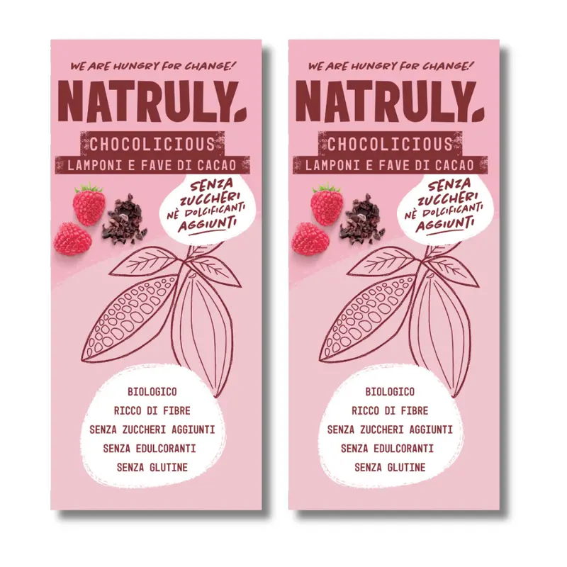 Pack CHOCOLICIOUS CON LAMPONI E FAVE DI CACAO - 2 x 85g