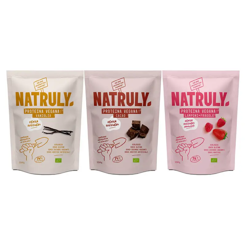 Pack Proteine Vegana BIO - Cioccolato + Vaniglia + Lamponi | 3 x 350g