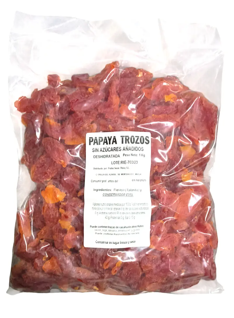 Papaya deshidratada sin azúcar añadida 1 Kg