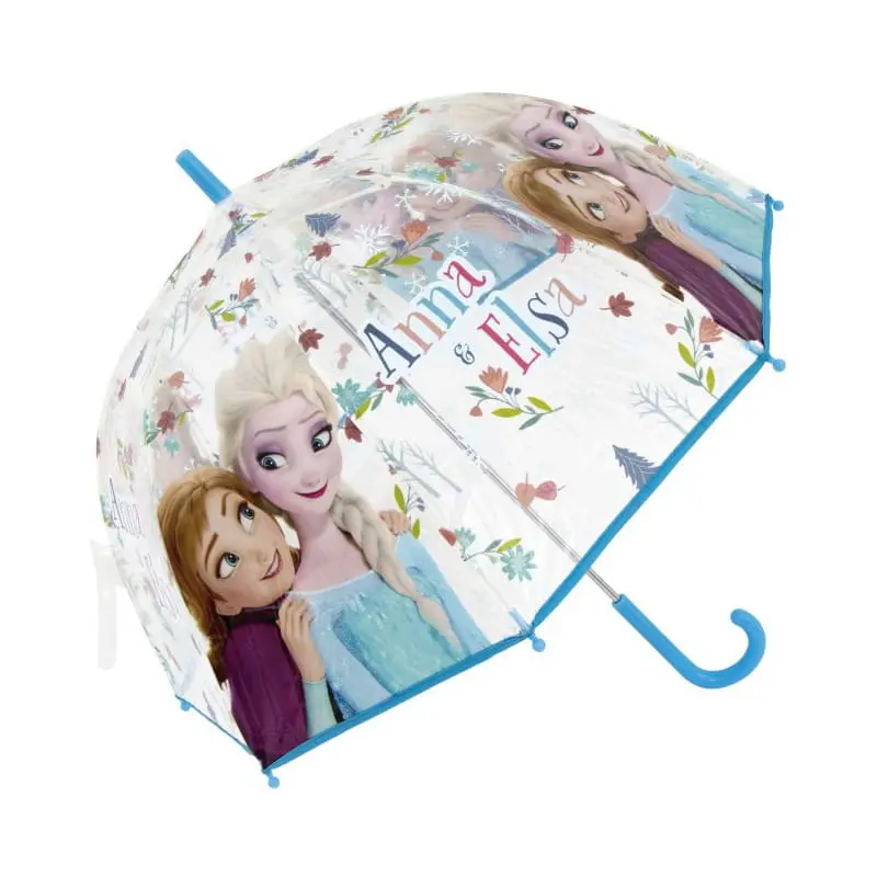 Paraguas infantil manual campana 67cm diámetro Frozen Anna y Elsa mango azul flojo