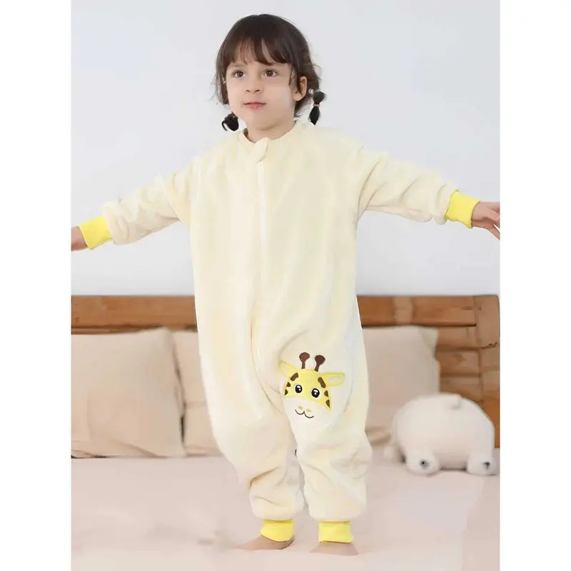 Pijama para Bebé y Niños con Pies, Saco de Dormir de Tela Suave y Manga Larga, Ideal para Invierno, Estampados Divertidos Amarillo