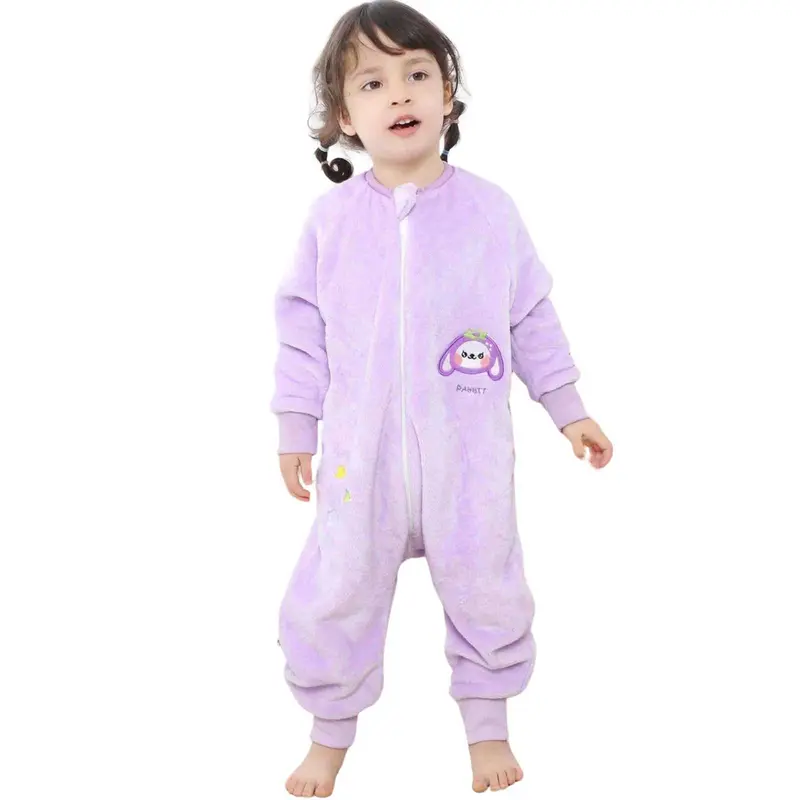 Pijama para Bebé y Niños con Pies, Saco de Dormir de Tela Suave y Manga Larga, Ideal para Invierno, Estampados Divertidos Lila